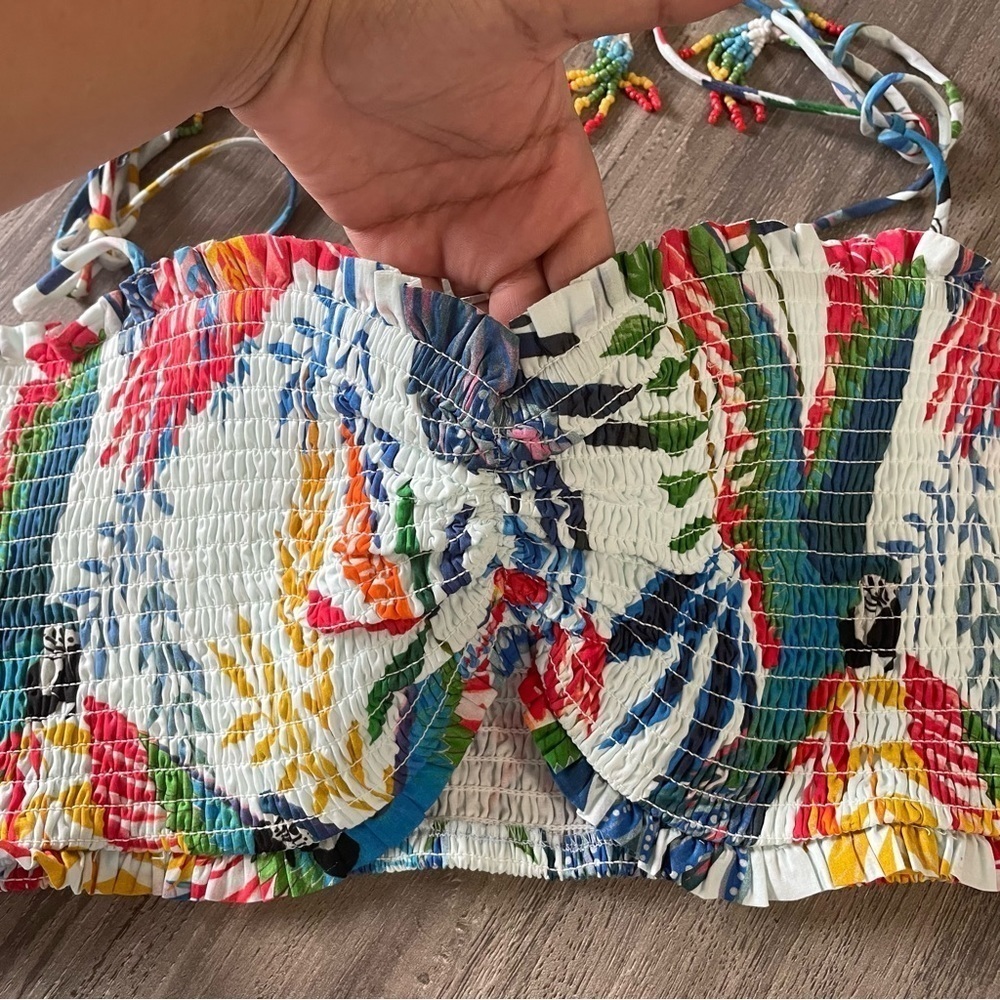 Farm Rio Macaw Wind Smocked Crop Top Beaded NEW​​​​ - Picture 4 of 9